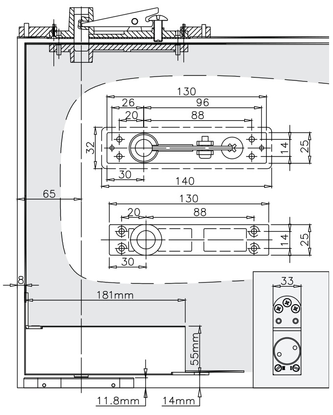 eNTRO D5000 Hydraulic Pivot Closer - DIMENSION
