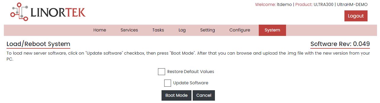 iTrixx-Ultra 300 Ethernet Hour Meter User Manual - Load-Reboot System Page