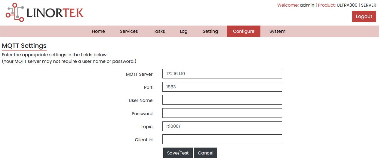 iTrixx-Ultra 300 Ethernet Hour Meter User Manual - MQTT Setup Page