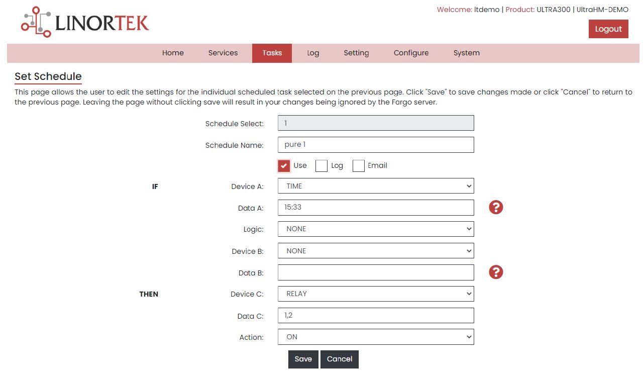 iTrixx-Ultra 300 Ethernet Hour Meter User Manual - Set Schedule Page