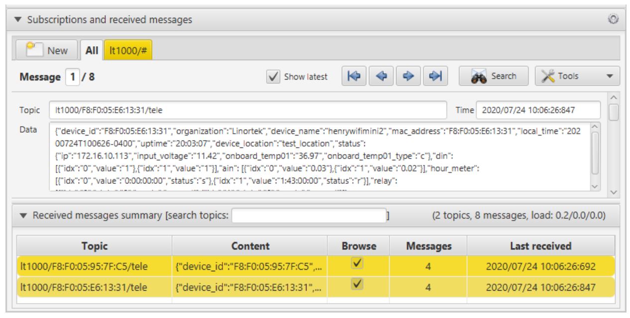 iTrixx WFMN MQTT - Product Documentat on User Manual - Click Subscribe and it will begin receiving data from all WFMN’s connected to the broker