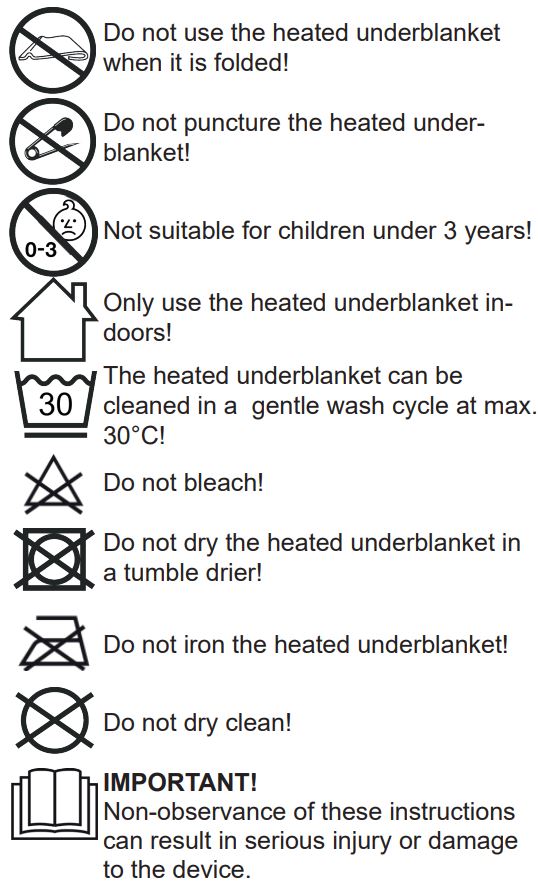 medisana HU 662 Heated Underblanket Instruction Manual - Explanation of symbols