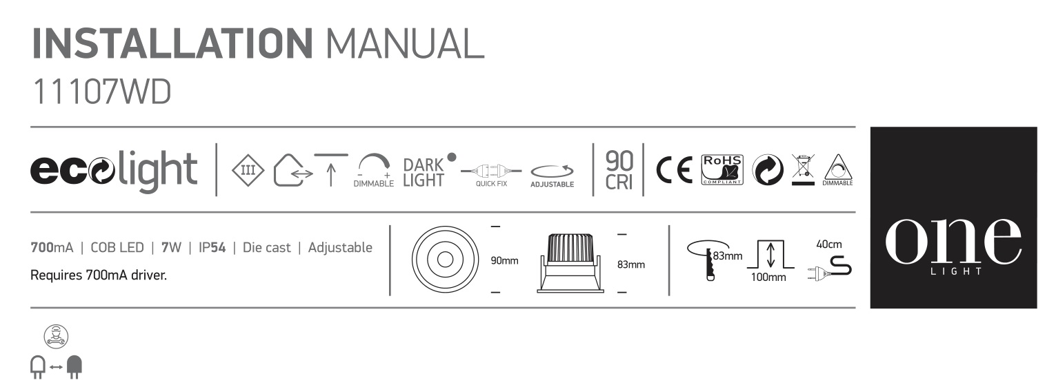 oneLIGHT 11107WD Outdoor and Bathroom LED Light Instruction Manual