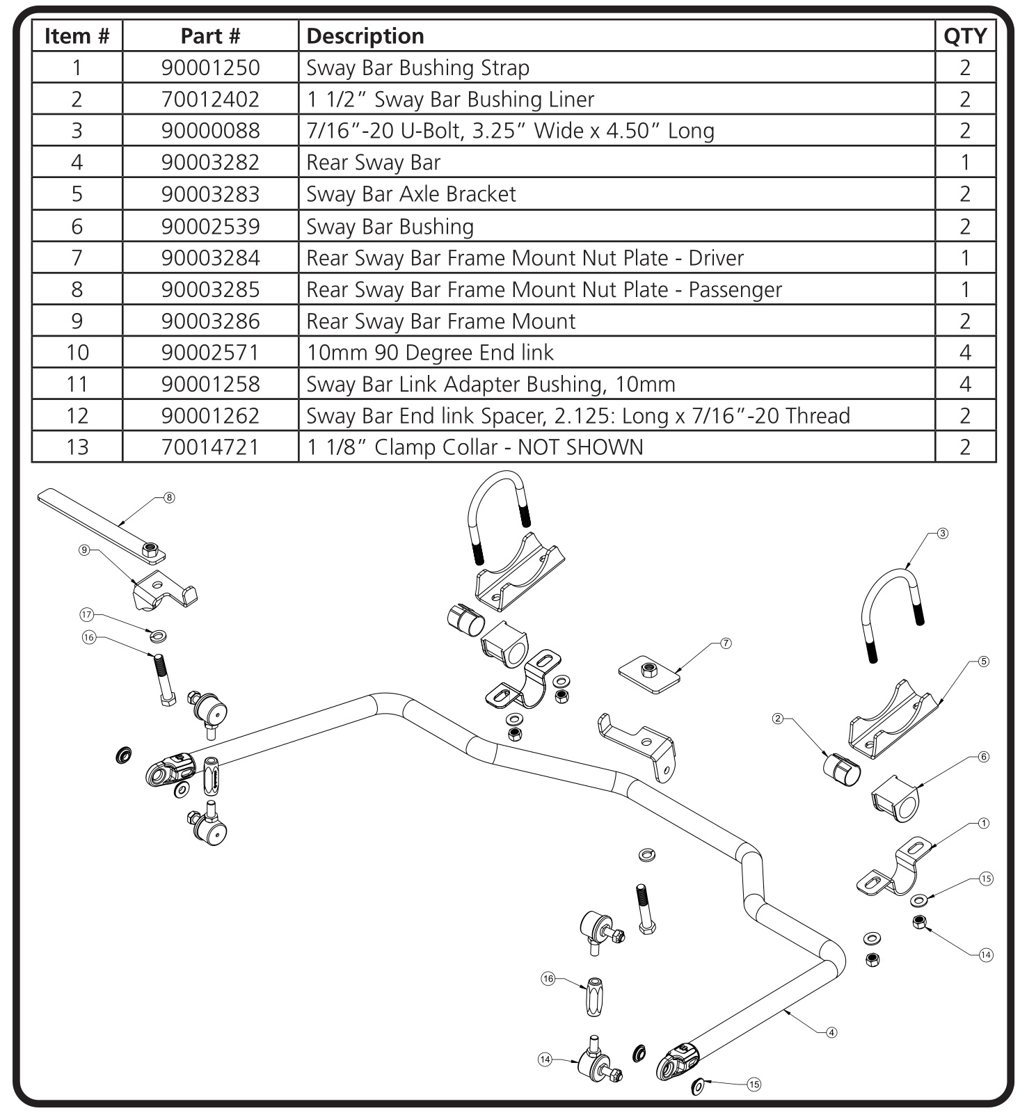 ridetech 12299122 2015-2022 Ford F150 Rear Sway Bar - Major Components