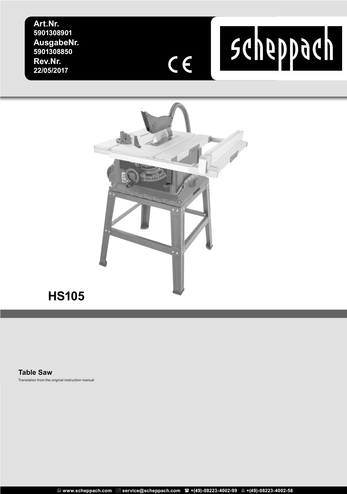 scheppach HS105 230V 255mm Electric Table Saw Instruction Manual
