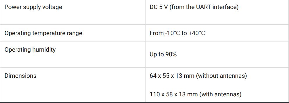 AJAX uartBridge User Manual - Tech specs