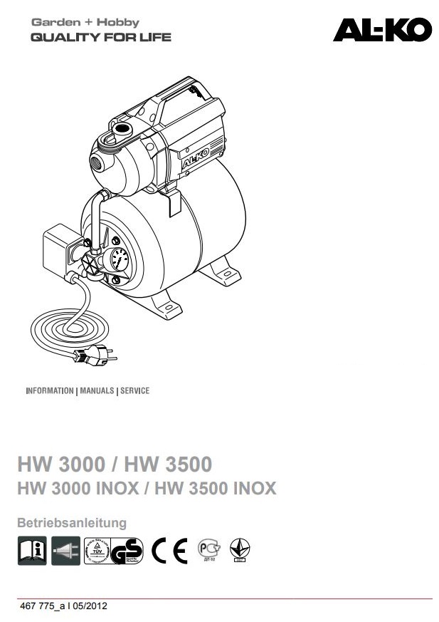 AL-KO HW 3000 Water Supply System Instruction Manual