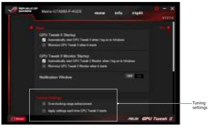 ASUS GPU Tweak II Utility Software User Manual - Tuning Settings