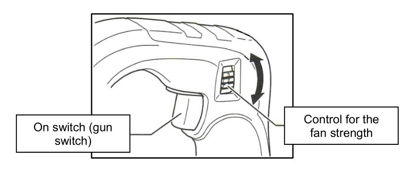 Aktobis AG WDH-6601 Battery Hand Blower - The power (speed) of the hand blower can be increased by pressing the on switch