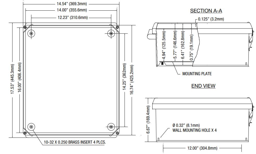 Altronix Netway NetWay4EL Series Ethernet Over Fiber PoE+ Switch Installation Guide - Mechanical Drawing and Dimensions