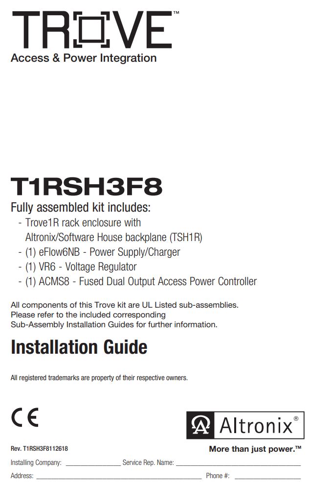 Altronix T1RSH3F8 Trove1R Rack Enclosure Installation Guide