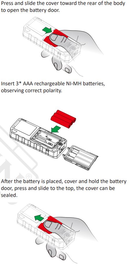 BORMANN PRO BDM7000 Laser distance meter 100m User Manual - Battery Installation and Instructions