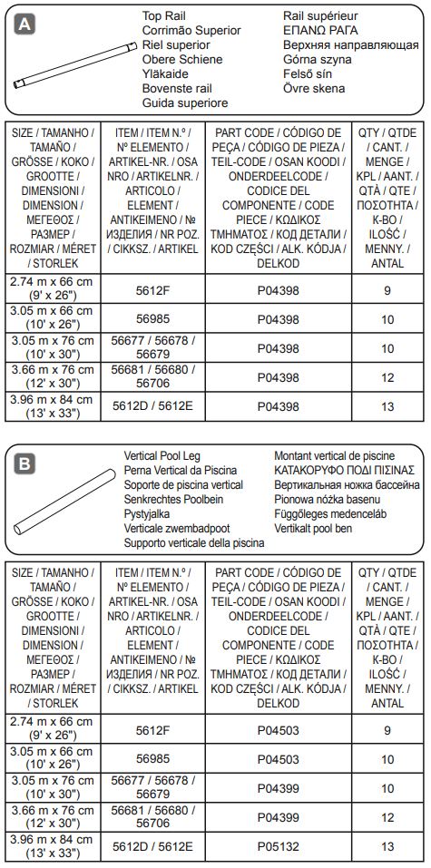 Bestway 488x122cm Power Steel Swim Vista Instruction Manual - Fig A,B