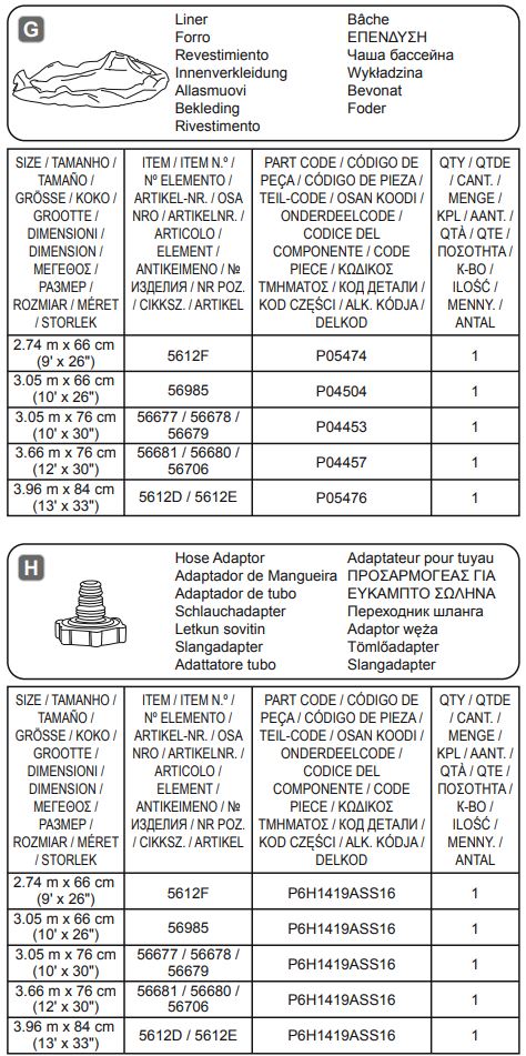 Bestway 488x122cm Power Steel Swim Vista Instruction Manual - Fig G,H