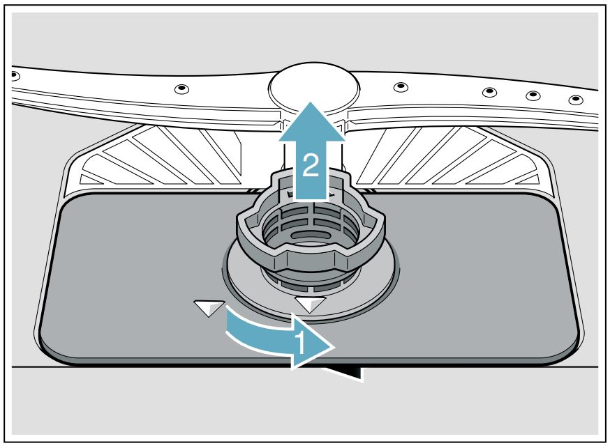 Bosch 800 Series Dishwasher 24'' SHEM78Z55N Stainless steel User Manual - Unscrew the Large Object Trap as illustrated and remove the entire filter system