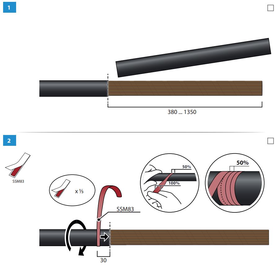 ENSTO HOT3.1211L Outdoor Terminations with Semi-Conductive Tubes for 3-core Cables Instruction Manual - How to use 1,2