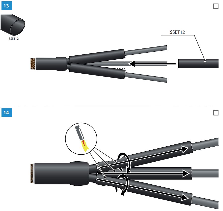 ENSTO HOT3.1211L Outdoor Terminations with Semi-Conductive Tubes for 3-core Cables Instruction Manual - How to use 13,14