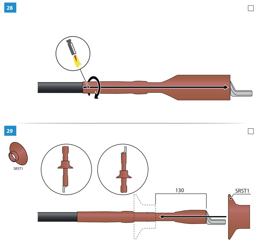 ENSTO HOT3.1211L Outdoor Terminations with Semi-Conductive Tubes for 3-core Cables Instruction Manual - How to use 28,29