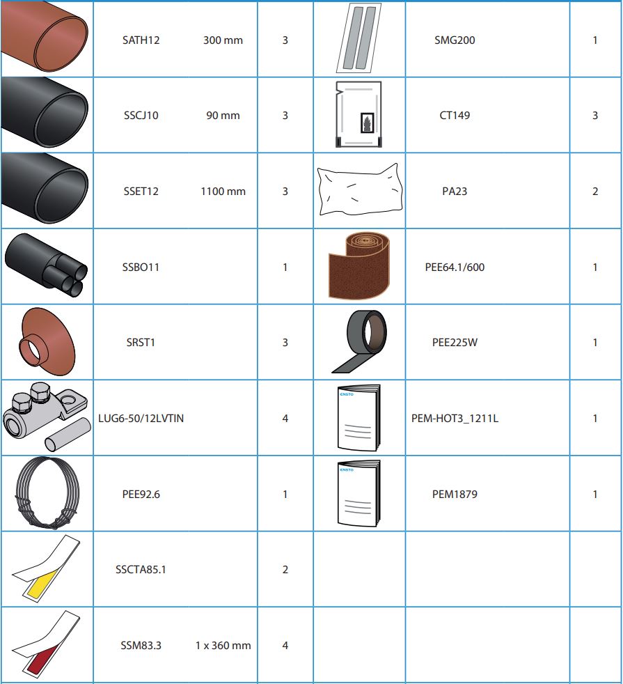 ENSTO HOT3.1211L Outdoor Terminations with Semi-Conductive Tubes for 3-core Cables Instruction Manual - Part List