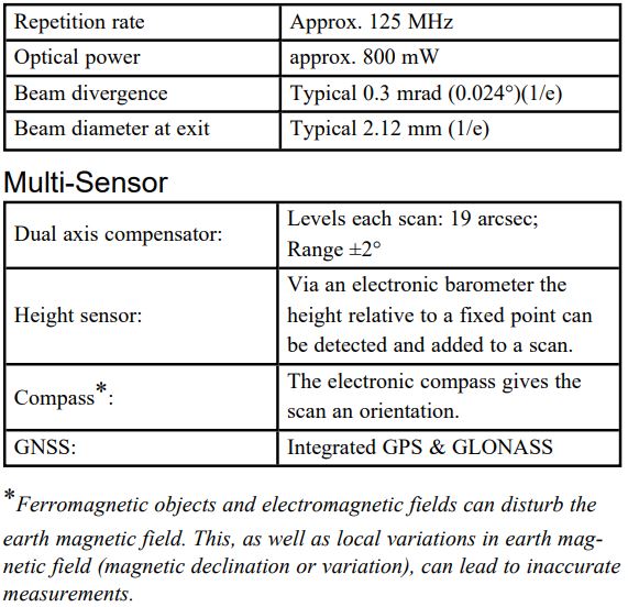 FARO Focus Premium Laser Scanner User Manual - Technical Data