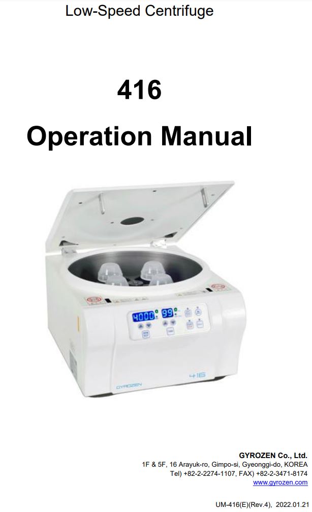 GYROZEN 416 Low-Speed General Centrifuge without Rotor User Manual