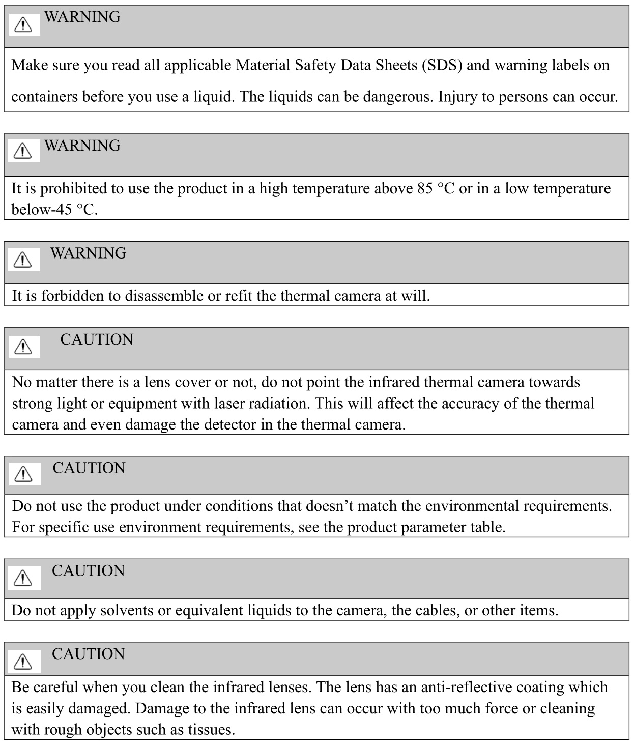 Inf iRay AT31F AT61F Online Temperature Measurement Thermal Camera - Safety Information