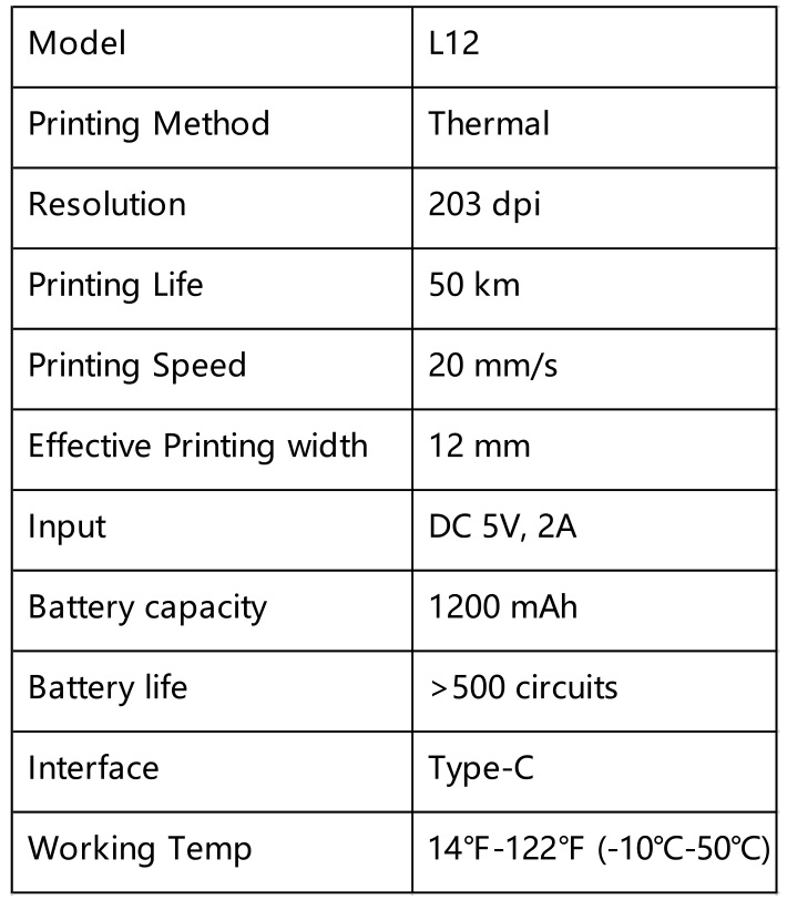 JADENS L12 Label Marker - SPECIFICATIONS