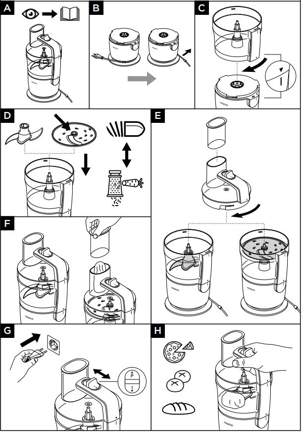 KENWOOD FDP22 Food Processor Instructions - Assembly and Usage