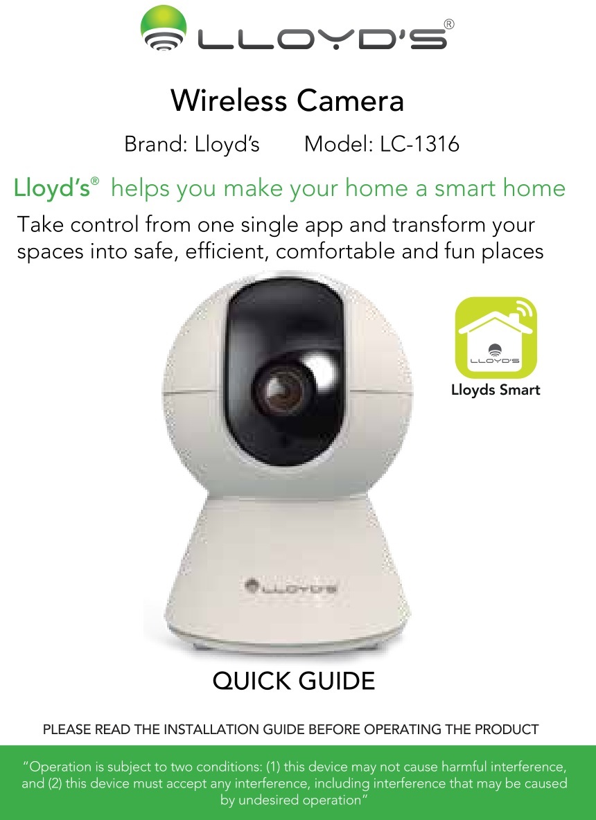 LLOYD S LC-1316 Wireless Camera User Guide