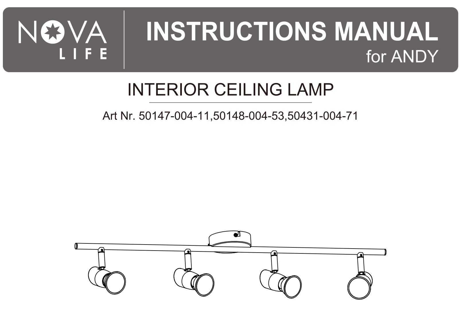 NOVA LIFE 50147-004-11 Interior Ceiling Lamp Instruction Manual