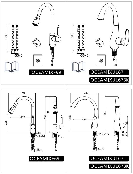 Oceanic OCEAMIXF66 Kitchen Basin Mixer Instructions - Product Installation