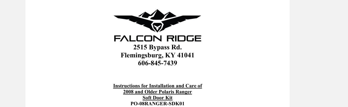 Polaris Ranger Falcon Ridge Soft Doors and Rear Window Instruction Manual