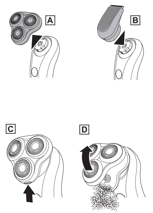 REMINGTON XR1770 X7 Limitless Rotary Shaver User Manual - Fig A,B,C,D