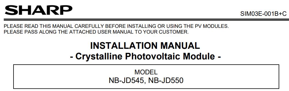 SHARP NB-JD545 Solar Panel Instruction Manual
