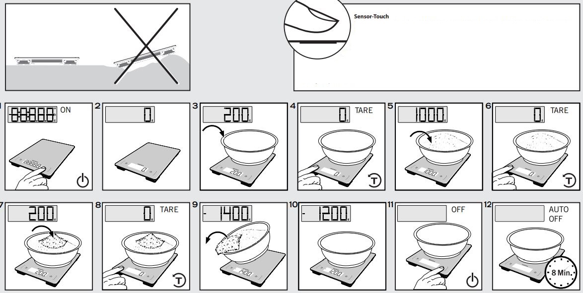 SOEHNLE 66225 Page Aqua Proof Kitchen Scale Instructions - Operation Weighing and adding