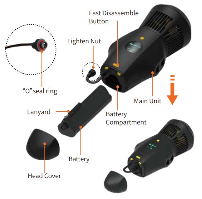 STERMAY M1 Underwater Scooter User Manual - Install the Battery