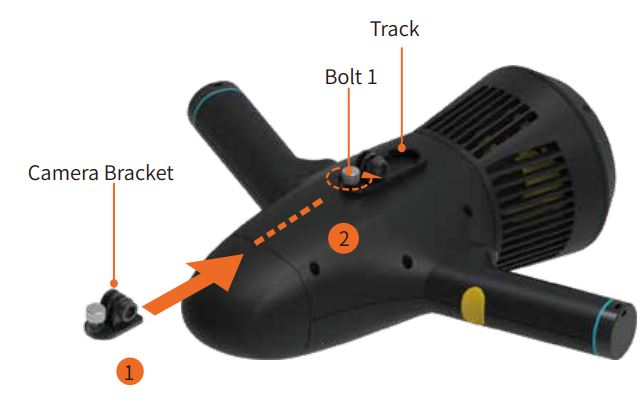 STERMAY M1 Underwater Scooter User Manual - Rotate the Bolt 1 on the Camera Bracket
