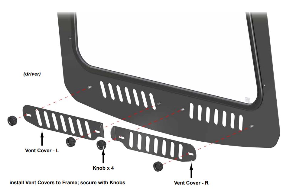 SUPERATV Glass Windshield for Can Am Maverick Trail Instruction Manual - install Vent Covers to Frame