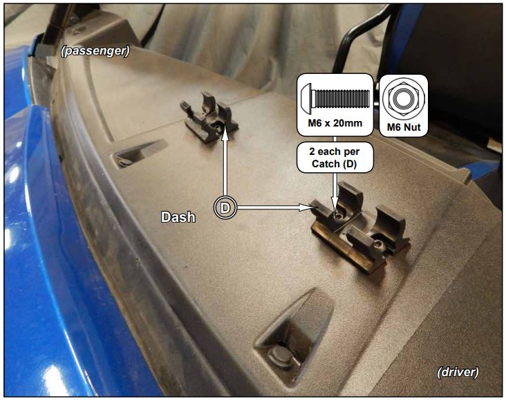 SUPERATV Polaris Ranger XP 900 Scratch Resistant Flip Windshield Instruction Manual - Catch (D) installation continued