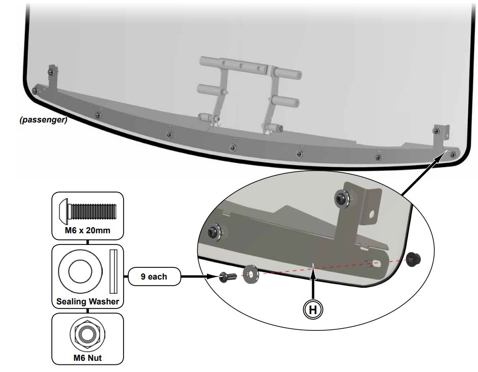SUPERATV Polaris Ranger XP 900 Scratch Resistant Flip Windshield Instruction Manual - Install Lower Frame