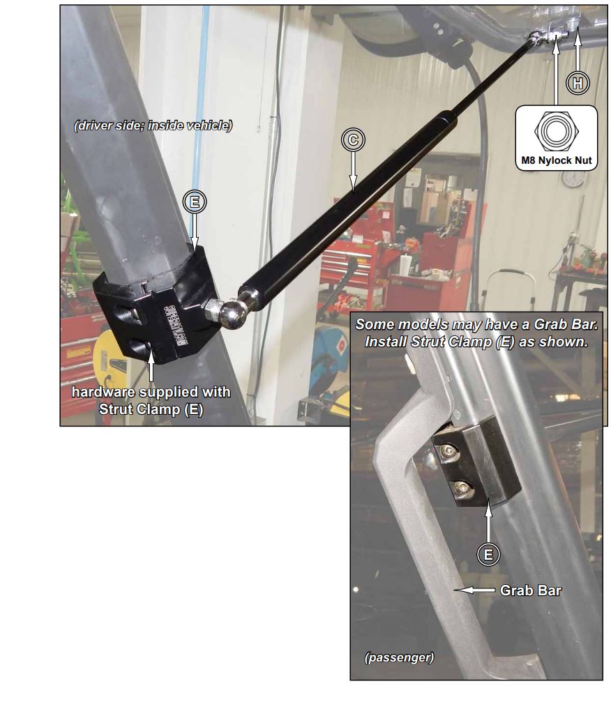 SUPERATV Polaris Ranger XP 900 Scratch Resistant Flip Windshield Instruction Manual - Loosely install Strut Clamps
