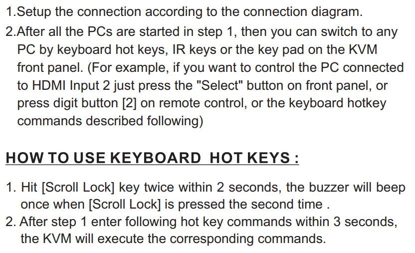 TESmart TES-HKS0401A2U-USGY HDMI KVM Switch User Manual - How to use keyboard hot keys