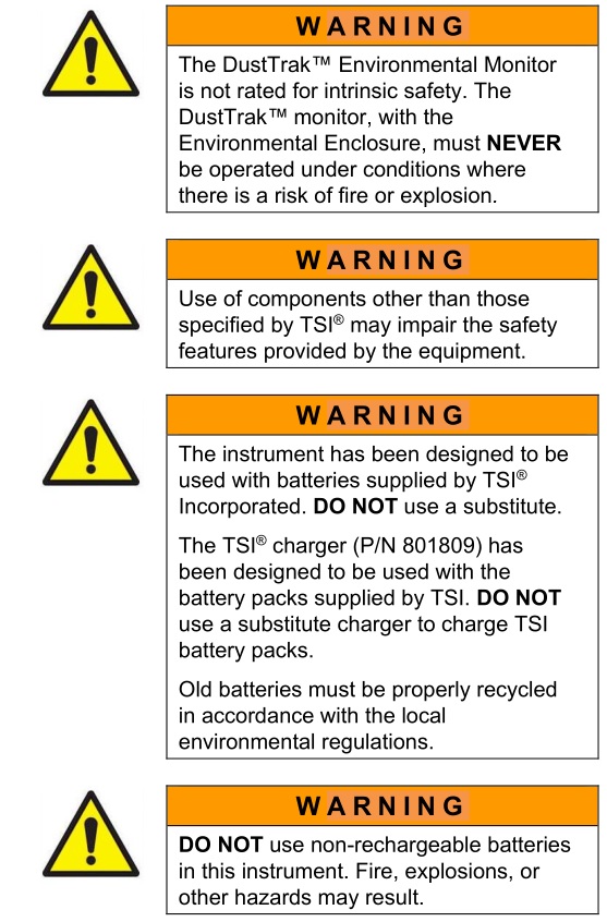 TSI 854036 Environmental DustTrak Rechargeable Battery System - Safety Information