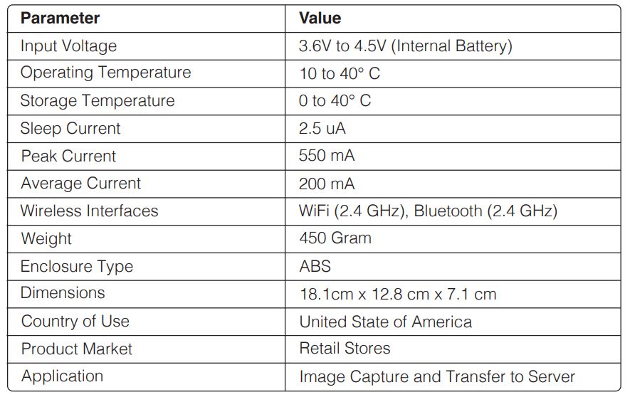 Target SEC01DL Parallel Shelf Edge Camera - PRODUCT SPECIFICATIONS