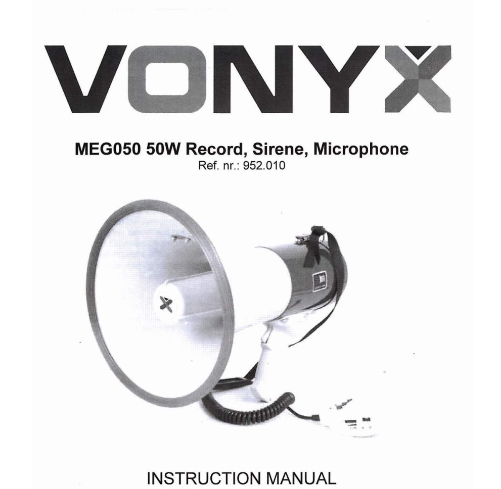 VONYX MEG050 952.010 50W Record Siren Microphone Instruction Manual