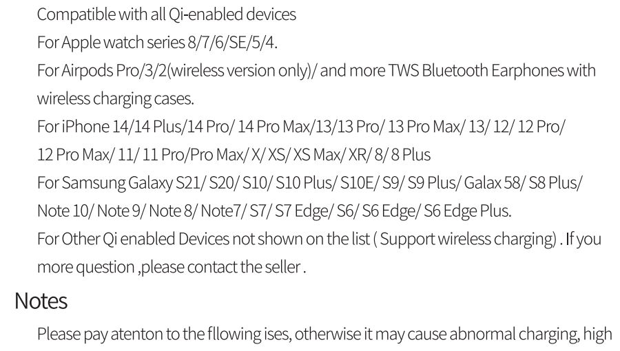 XINHUI MP-174 3 In 1 Wireless Charger User Manual - Compatibility