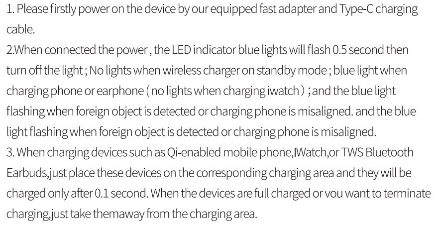 XINHUI MP-174 3 In 1 Wireless Charger User Manual - Operation Steps