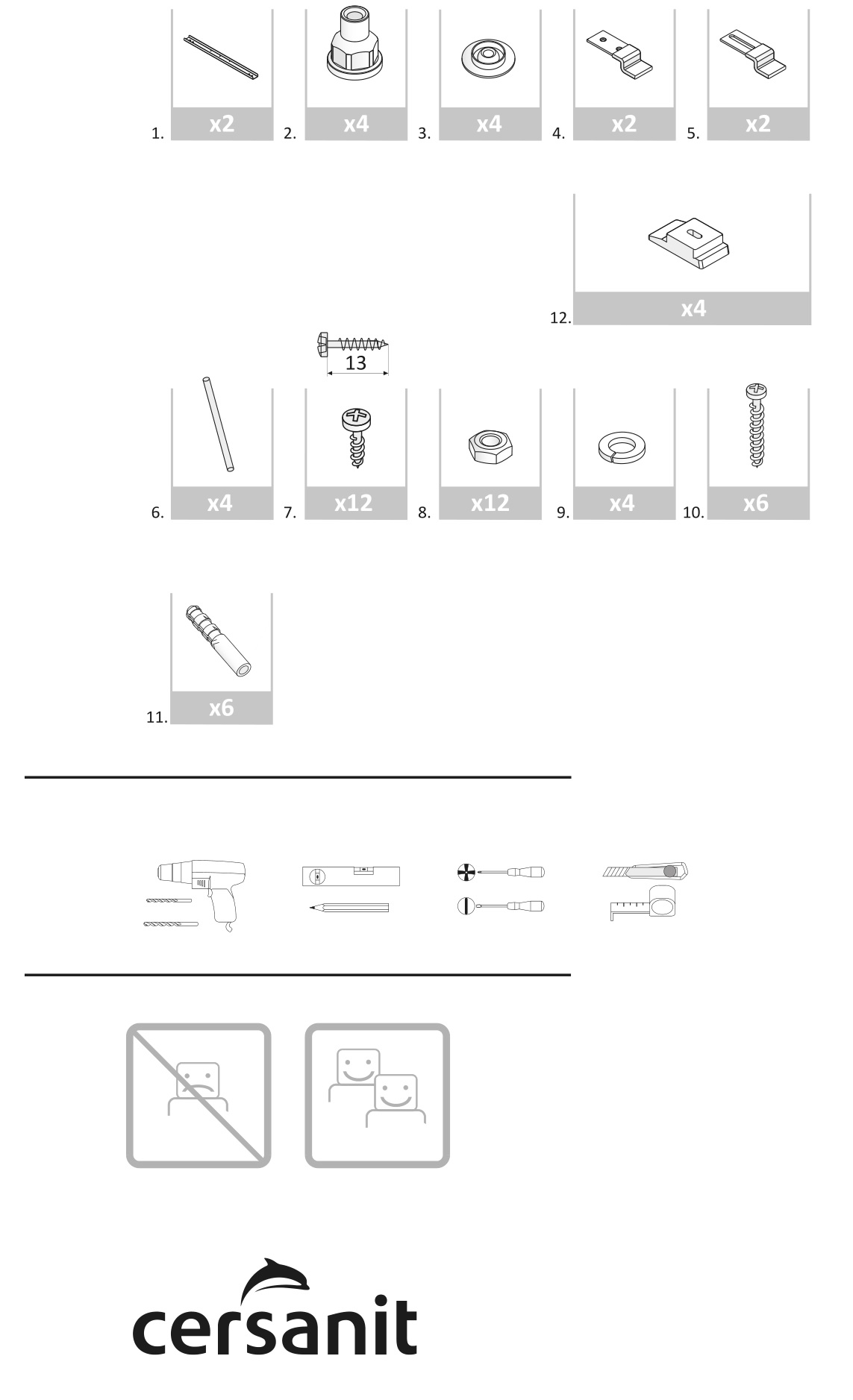 cersanit S906-004 Acrylic Bathtub - parts list