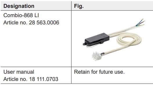 elero Combio-868 LI Built In Radio Receiver for Lighting Systems Instruction Manual - Product contents