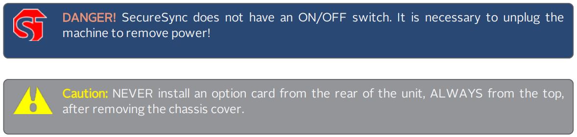 orolia SecureSync 2400 Time & Frequency Reference Solution Installation Guide - Safely power down the unit and remove the top cover